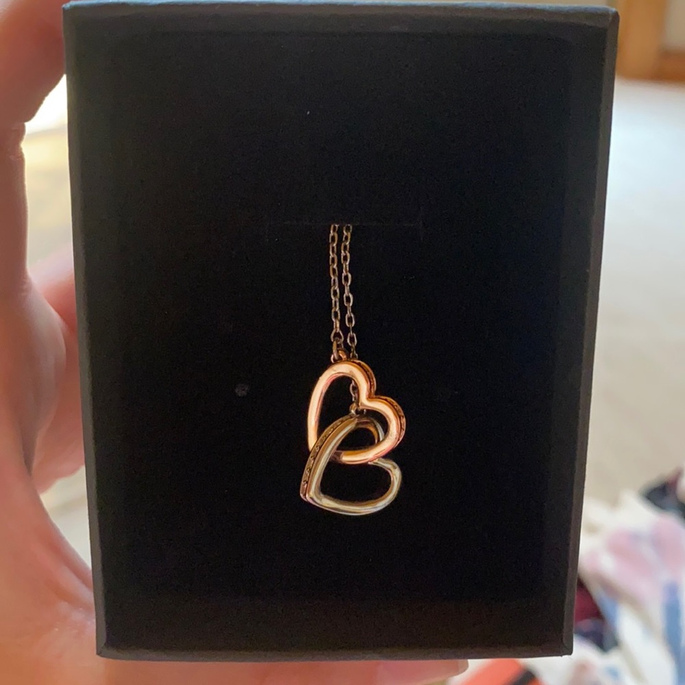 Rose gold and silver heart necklace